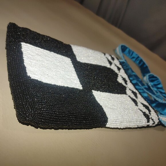 India Handcrafted Christiana Bead Crossbody Bag Black White Geometric Pattern Bl - Picture 10 of 14